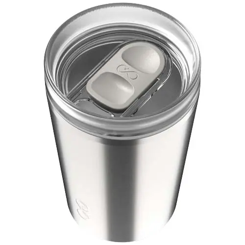 vaso térmico de acero inoxidable con tapa transparente y cierre deslizante